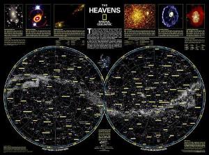 The heavens - northern and southern hemisphere, night sky map